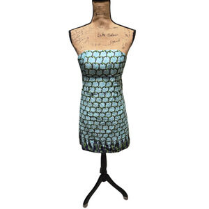 Lily Pulitzer strapless blue and green patterned mini dress, size 0
